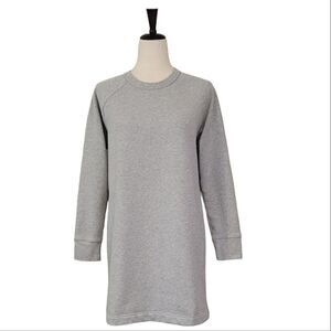 Athleta Round Trip Heathered Gray Lime Green Stripe Sweatshirt Dress Size M